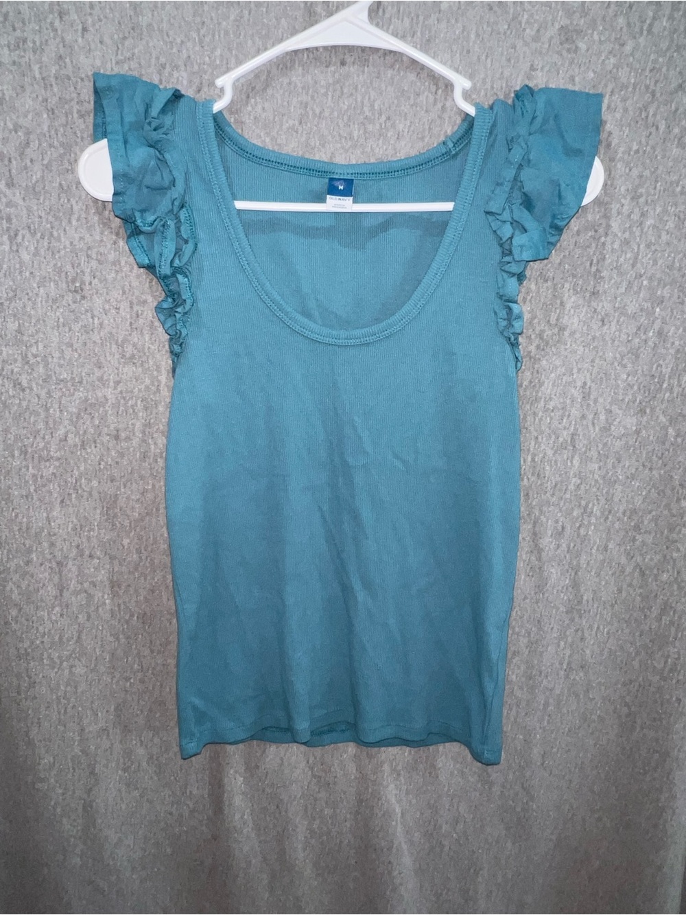 Old Navy Womens Teal Ruffle Sleeve Tank Top Ribbed Scoop Neck Green Medium M